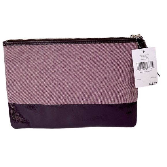 Kate Spade Tassel Pouch Large Ash Street Logo Deep Plum NWT - Picture 3 of 5